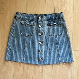 Blue Revival striped denim button-up skirt